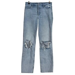 Hollister High Rise Crop Slim Straight Jeans Light Wash Distressed 3R W26 L26
